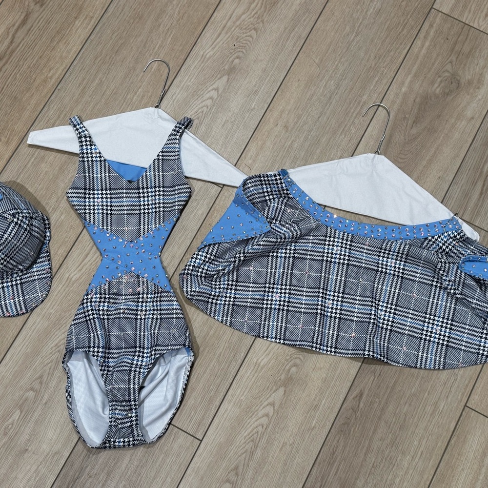 Plaid and Blue Dance Costume Set